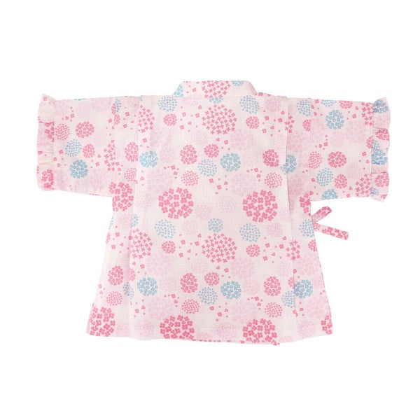 [Pre-Order] Girls' Jinbei Set with Frills: Hydrangea Pattern 2-Piece Set (Cool Grid Weave) (Save 50% in January)