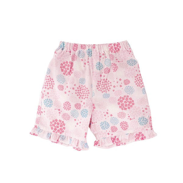 [Pre-Order] Girls' Jinbei Set with Frills: Hydrangea Pattern 2-Piece Set (Cool Grid Weave) (Save 50% in January)
