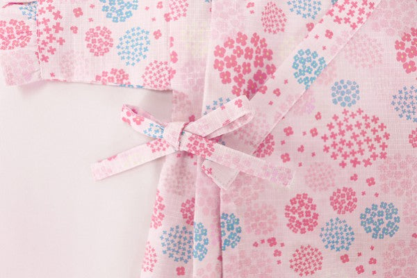 [Pre-Order] Girls' Jinbei Set with Frills: Hydrangea Pattern 2-Piece Set (Cool Grid Weave) (Save 50% in January)