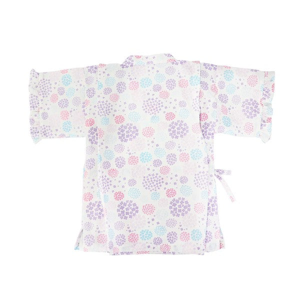 [Pre-Order] Girls' Jinbei Set with Frills: Hydrangea Pattern 2-Piece Set (Cool Grid Weave) (Save 50% in January)