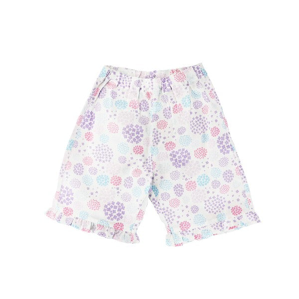 [Pre-Order] Girls' Jinbei Set with Frills: Hydrangea Pattern 2-Piece Set (Cool Grid Weave) (Save 50% in January)