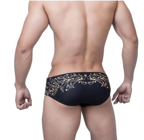 Men's Vintage Gold Foil Print Swim Briefs | Nylon Swimsuit Canada | M-XXL