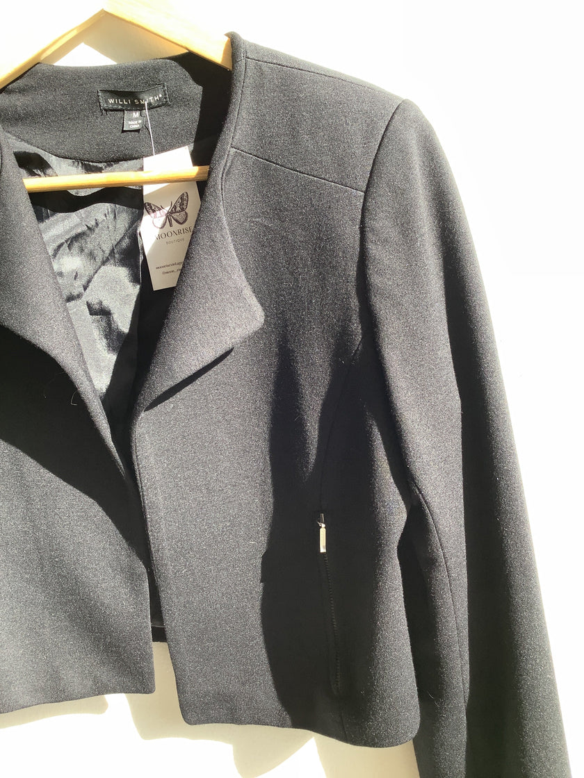 Willi Smith Cropped Black Blazer W/ Zip Pockets