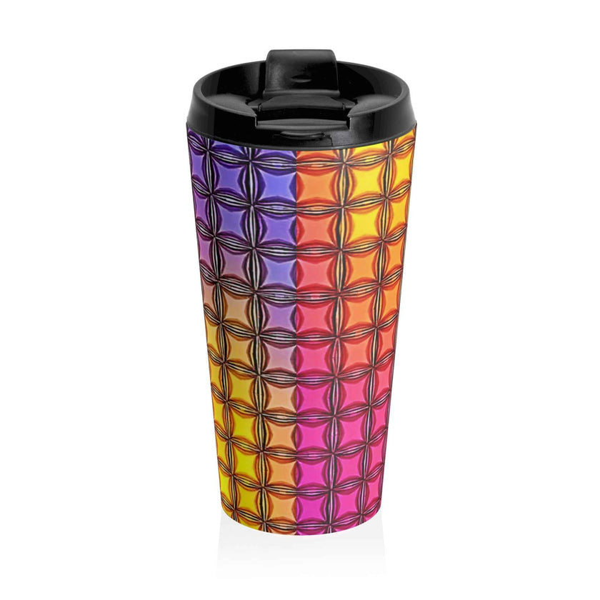 Colorburst Geometric Stainless Steel Travel Mug — Insulated Rainbow Pattern