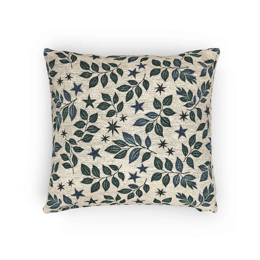 Leaf and Star Pattern Woven Pillow | Botanical Throw Cushion