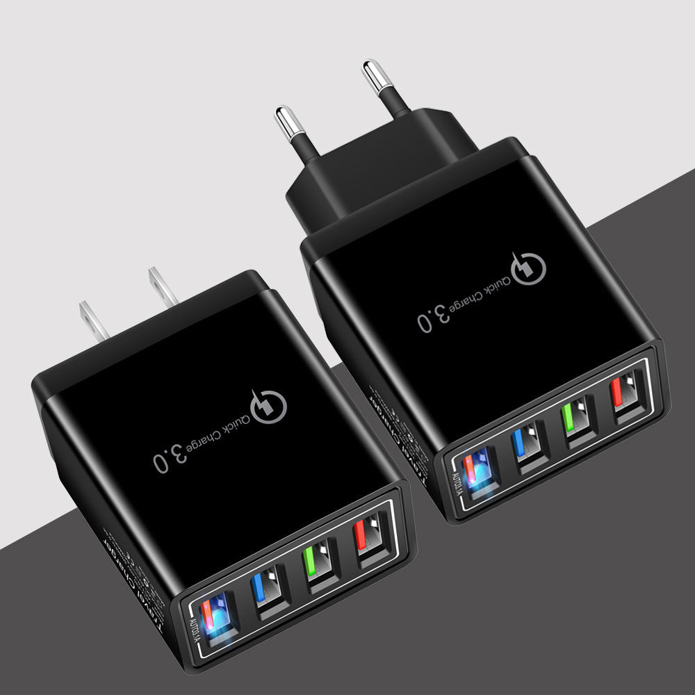4-Port USB Wall Charger with Quick Charge 3.0 – EU, UK & US Plug | Multi-Colour