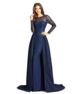 Lace Illusion Long Sleeve Gown with Overlay Skirt