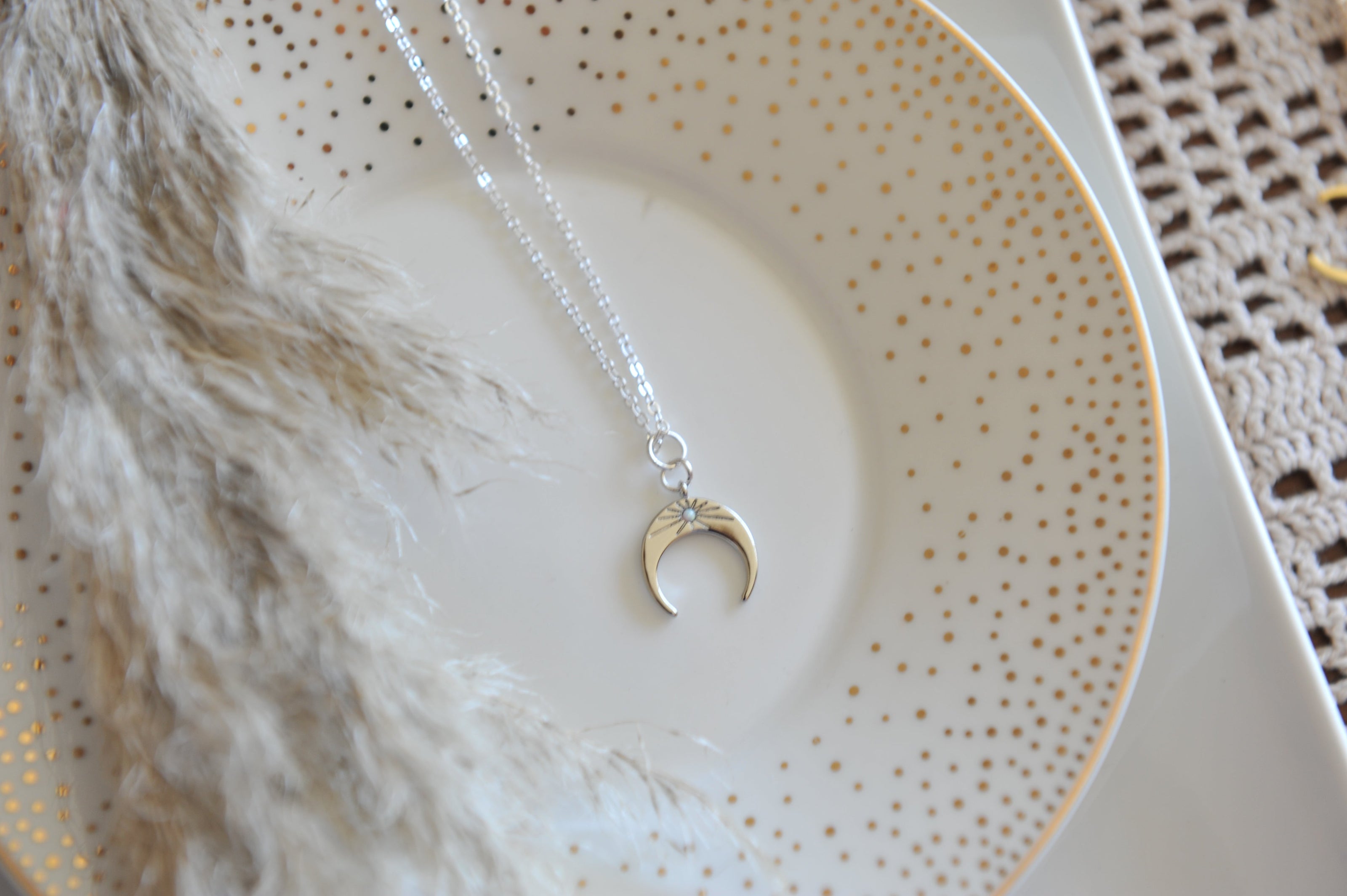 Opal Crescent Moon Necklace