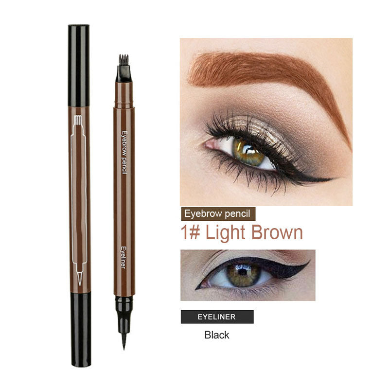 Double-Tip 2-in-1 Eyebrow Pencil & Eyeliner – 4-Fork Liquid Brow + Precision Liner