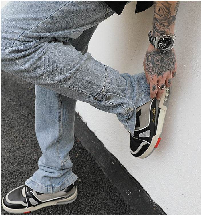 Ankle Snap Denim jeans Pant men straight leg