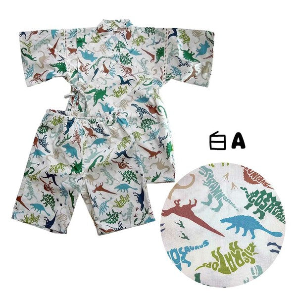 [Pre-Order] Boys' Jinbei Set: Dinosaur Pattern 2-Piece Set (Breathable Lace) (Save 50% in January)