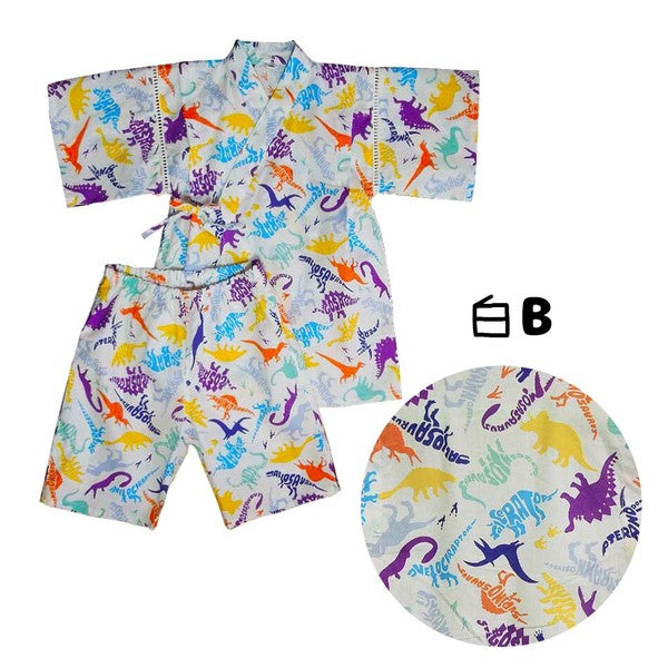 [Pre-Order] Boys' Jinbei Set: Dinosaur Pattern 2-Piece Set (Breathable Lace) (Save 50% in January)