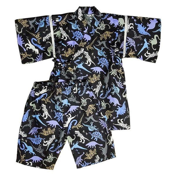 [Pre-Order] Boys' Jinbei Set: Dinosaur Pattern 2-Piece Set (Breathable Lace) (Save 50% in January)