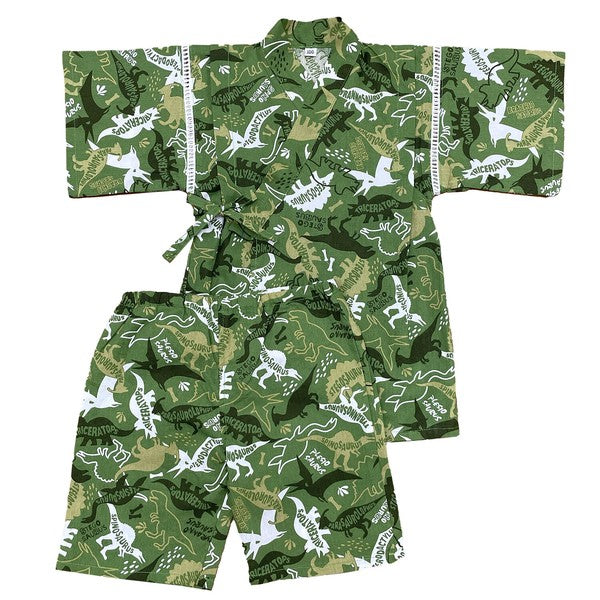 [Pre-Order] Boys' Jinbei Set: Dinosaur Pattern 2-Piece Set (Breathable Lace) (Save 50% in January)