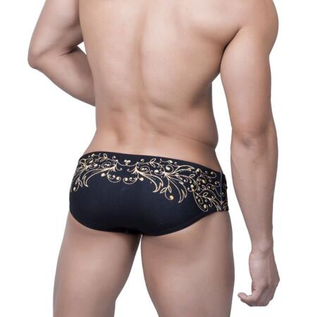 Men's Vintage Gold Foil Print Swim Briefs | Nylon Swimsuit Canada | M-XXL