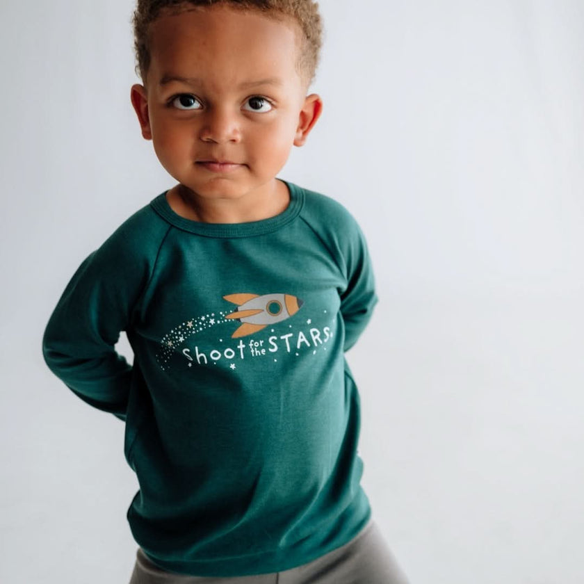 Baby/Kids' Graphic Bamboo Raglan Sleeve Pullover | Stay Wild Moon Child In Sage