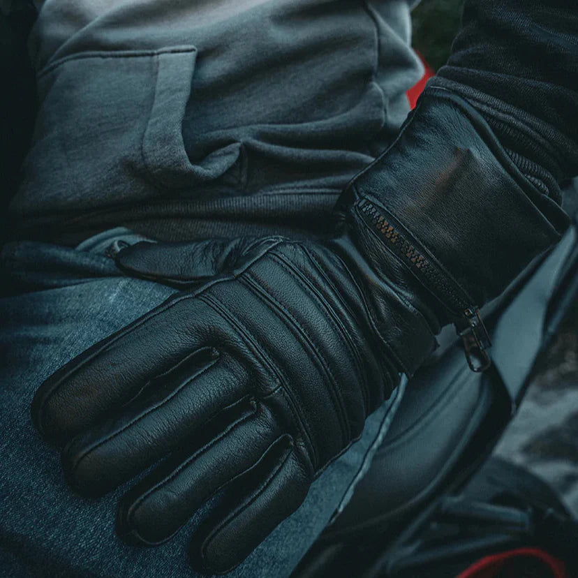 Open Road Men's Leather Motorcycle Gloves w/ Rain Cover