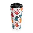 Travel Mug — Colorful Handprint Pattern Stainless Steel Tumbler (Kids & Teachers Gift)
