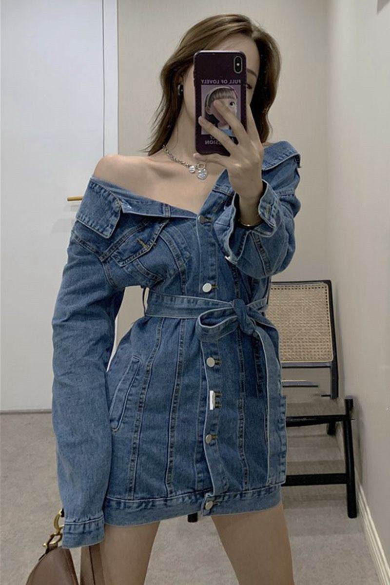 Street Fashion Long sleeve denim Mini Jeans dress