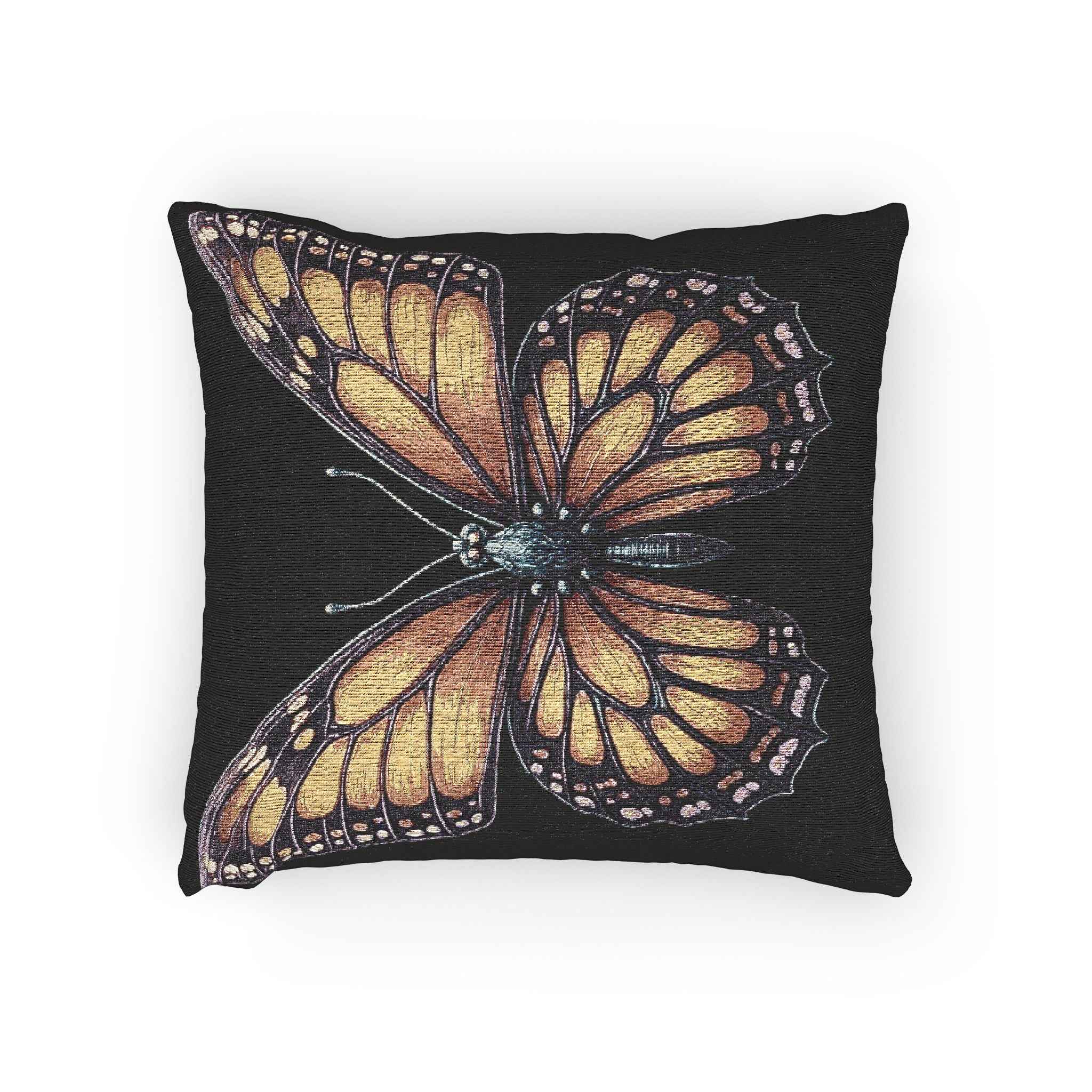 Monarch Butterfly Woven Pillow | Pixel Art Butterfly Throw Pillow
