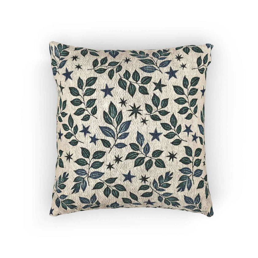 Leaf and Star Pattern Woven Pillow | Botanical Throw Cushion