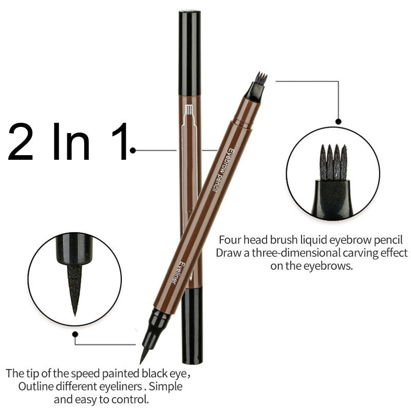 Double-Tip 2-in-1 Eyebrow Pencil & Eyeliner – 4-Fork Liquid Brow + Precision Liner