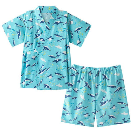 [Pre-Order] Kids' Jinbei Set: Penguin & Bear 2-Piece Set (Cool Slub Cotton) (Save 50% in January)
