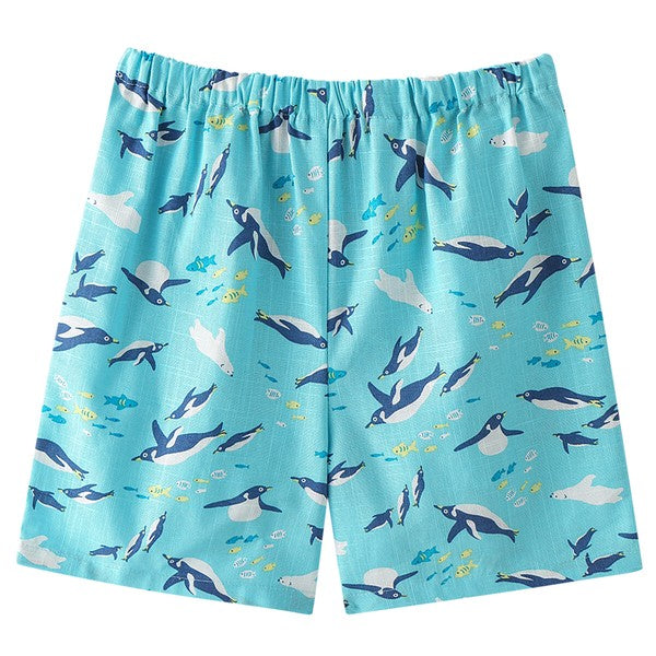 [Pre-Order] Kids' Jinbei Set: Penguin & Bear 2-Piece Set (Cool Slub Cotton) (Save 50% in January)