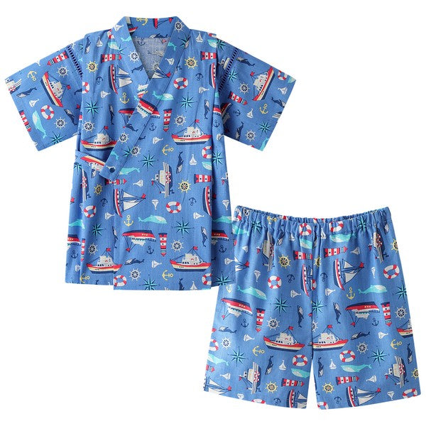 [Pre-Order] Kids' Jinbei Set: Marine Motif 2-Piece Set (Cool Slub Cotton) (Save 50% in January)