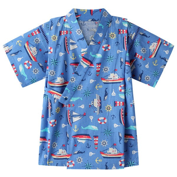 [Pre-Order] Kids' Jinbei Set: Marine Motif 2-Piece Set (Cool Slub Cotton) (Save 50% in January)