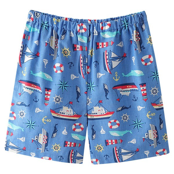 [Pre-Order] Kids' Jinbei Set: Marine Motif 2-Piece Set (Cool Slub Cotton) (Save 50% in January)