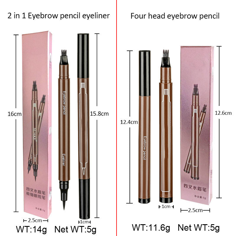 Double-Tip 2-in-1 Eyebrow Pencil & Eyeliner – 4-Fork Liquid Brow + Precision Liner