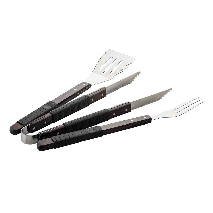 TableCraft 3-Piece Soft-Grip Grilling Tool Set with Dark Wood Handles