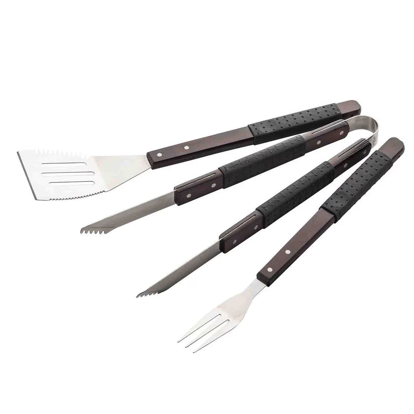 TableCraft 3-Piece Soft-Grip Grilling Tool Set with Dark Wood Handles