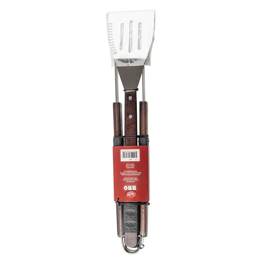 TableCraft 3-Piece Soft-Grip Grilling Tool Set with Dark Wood Handles