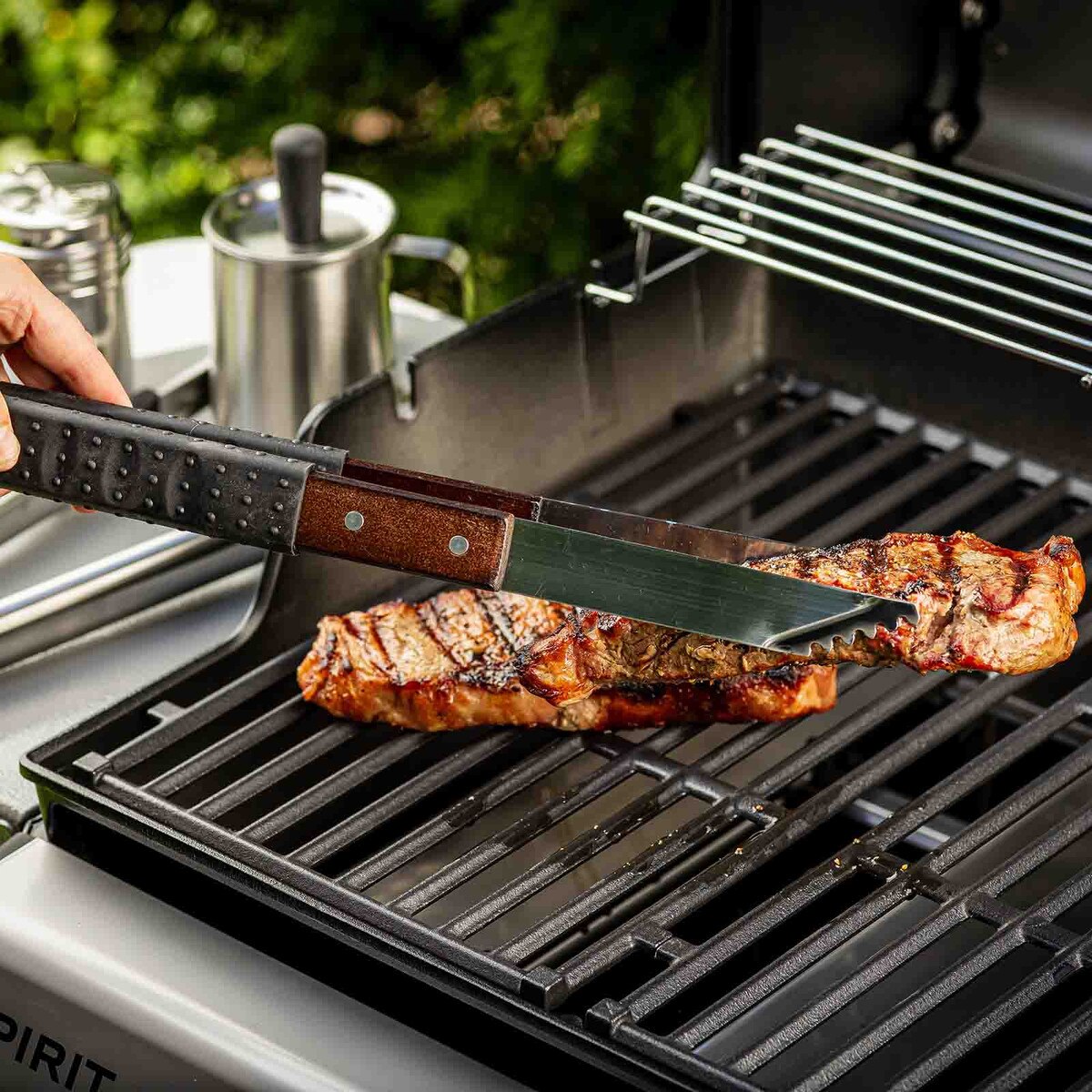 TableCraft Wooden Handle Grilling Tongs With Black Soft Grip