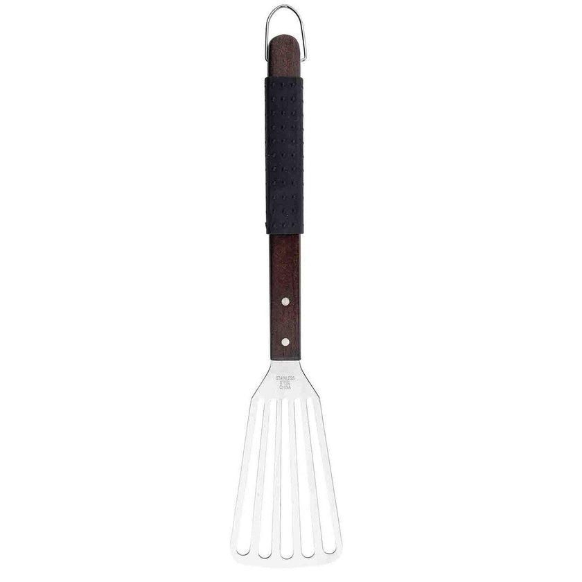 TableCraft Wooden Handle Grilling Fish Turner with Black Soft Grip