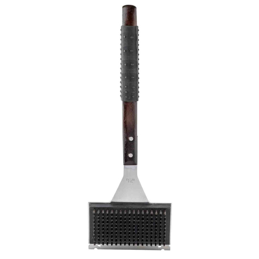 TableCraft Wooden Handle Wide Grill Brush with Black Soft Grip