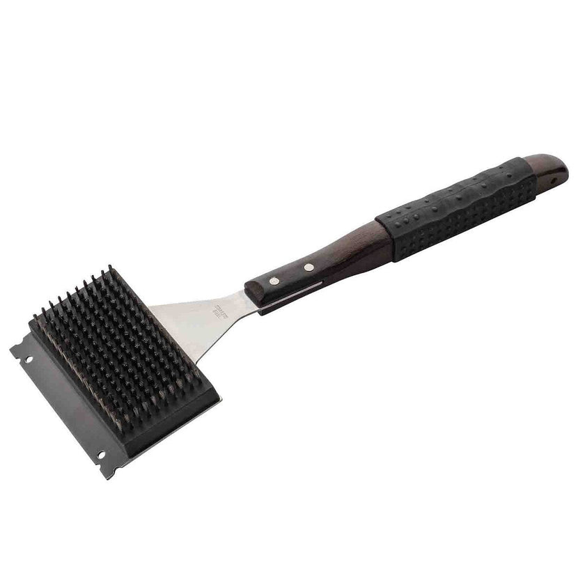 TableCraft Wooden Handle Wide Grill Brush with Black Soft Grip
