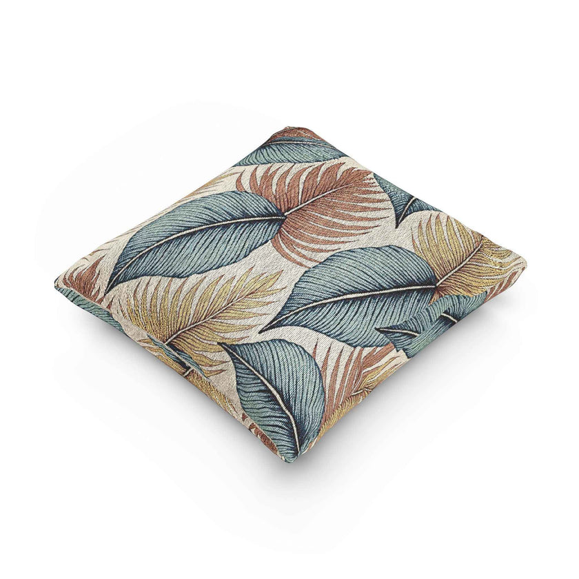 Tropical Leaf Woven Pillow | Blue Teal Rust Decorative Throw Pillow