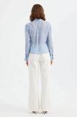 Cotton Stripe Crop Shirt - Light Blue
