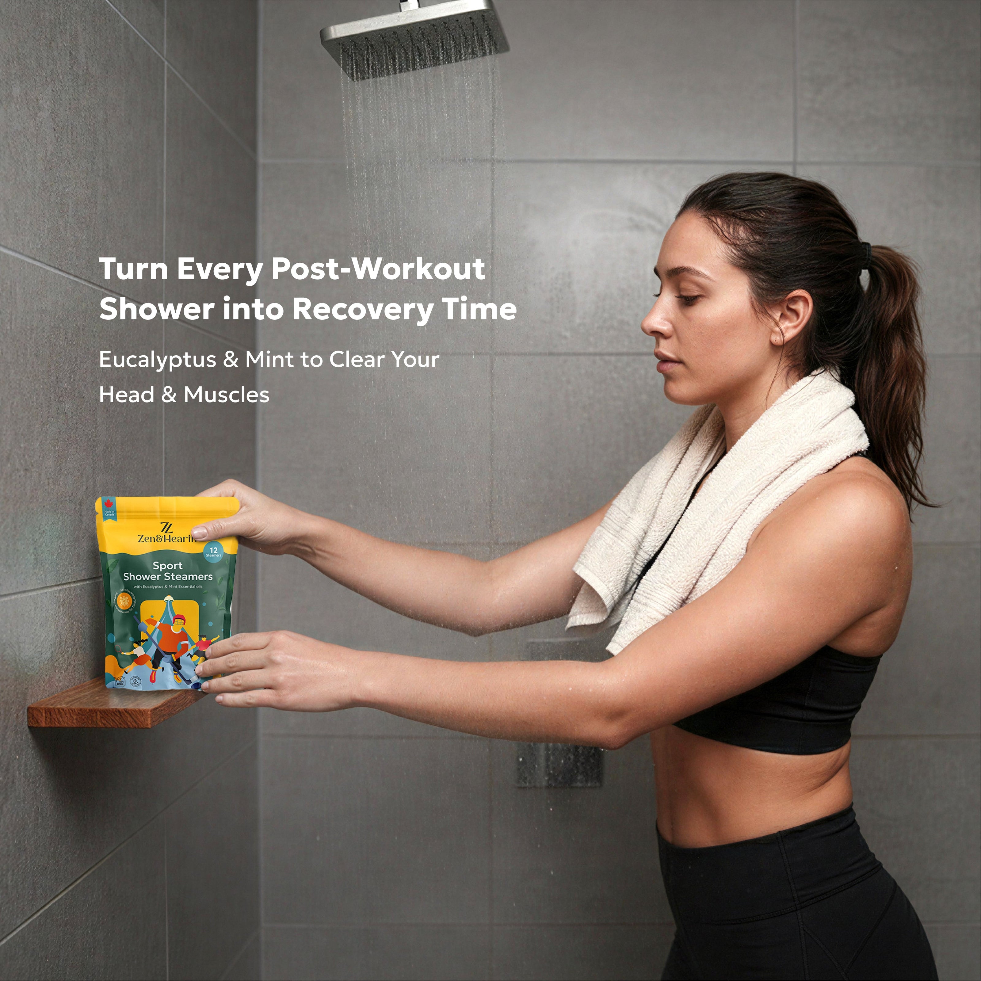 Zen & Hearth Sport Shower Steamers – Post Workout Recovery & Sinus Relief with Eucalyptus, Mint & Menthol, Aromatherapy for Athletes, Gym & Active Lifestyle – Made in Canada