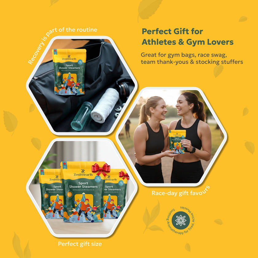 Zen & Hearth Sport Shower Steamers – Post Workout Recovery & Sinus Relief with Eucalyptus, Mint & Menthol, Aromatherapy for Athletes, Gym & Active Lifestyle – Made in Canada