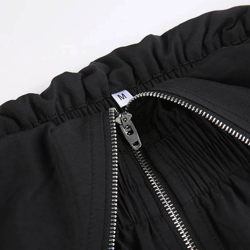 Solid Color High-waisted Zipper V Loose Straight Pocket Street fashion Cargo Pants Women
