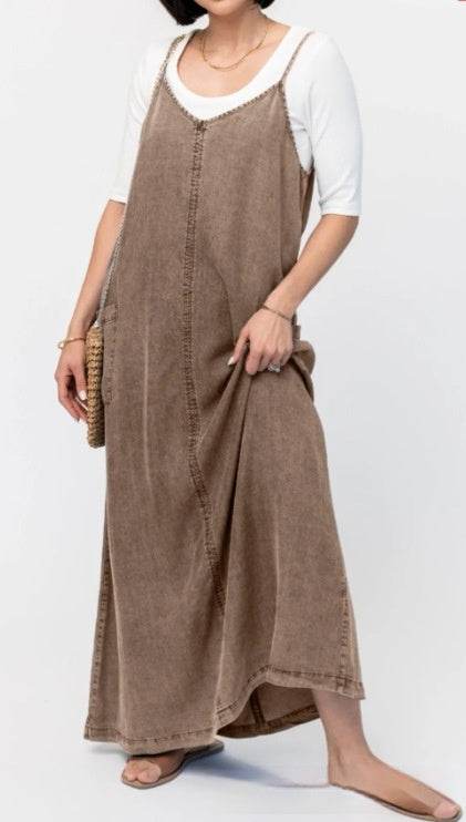 New Suspender Leisure Denim mum loose long Dress