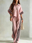 Womens Clothing Short-Sleeve Shirt And Loose Pants Two-Piece Set