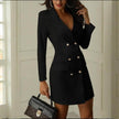 Elegant Women Long Sleeve Deep V-neck Corporate Office Blazer Dress