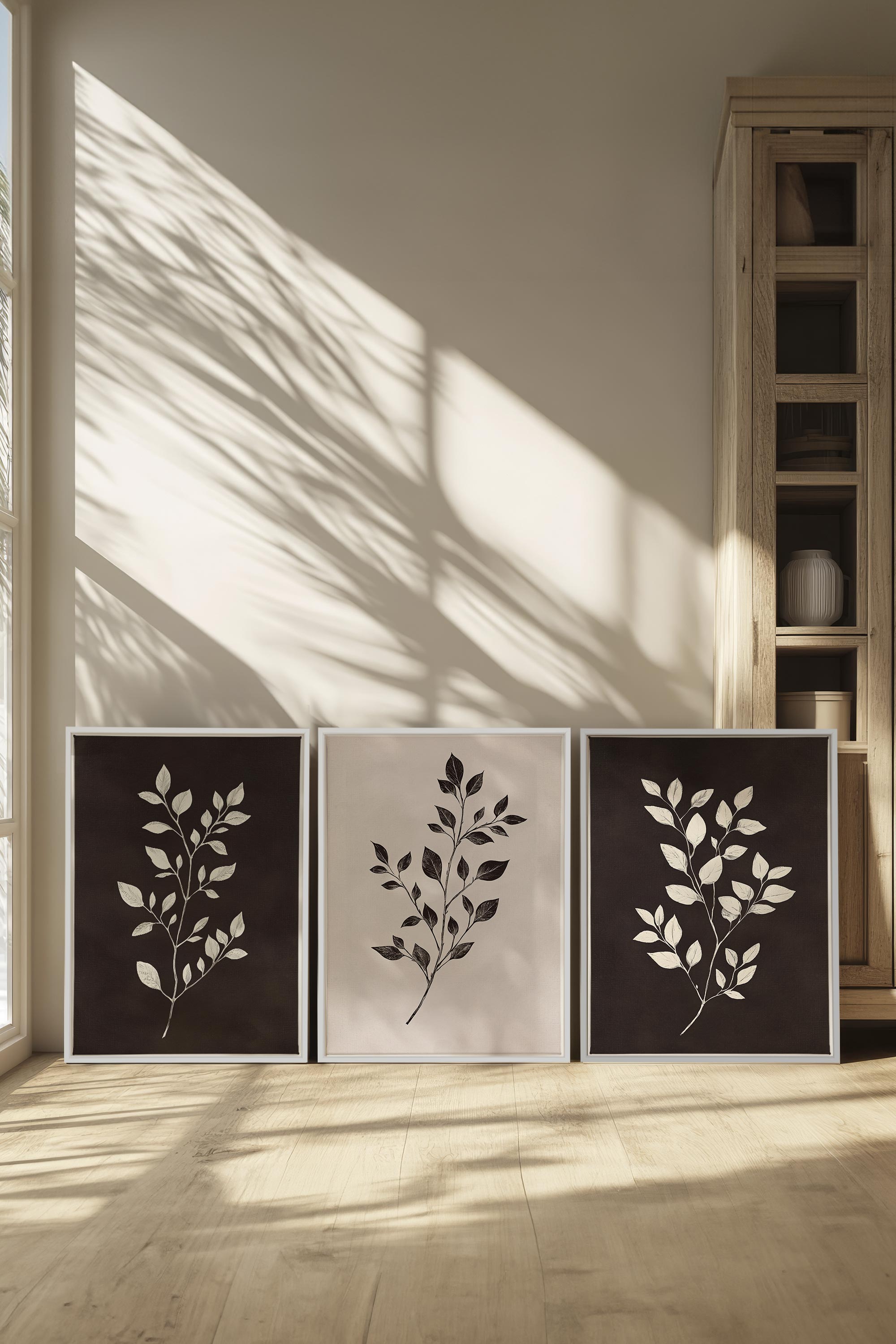 TRIO FEUILLAGE BRUN (3 Oeuvres sur toile étirée)