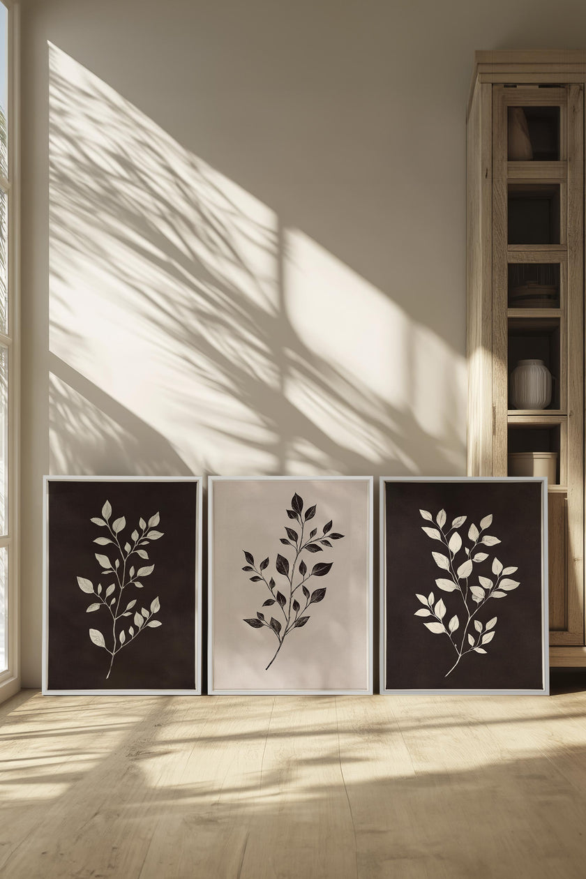 TRIO FEUILLAGE BRUN (3 Oeuvres sur toile étirée)