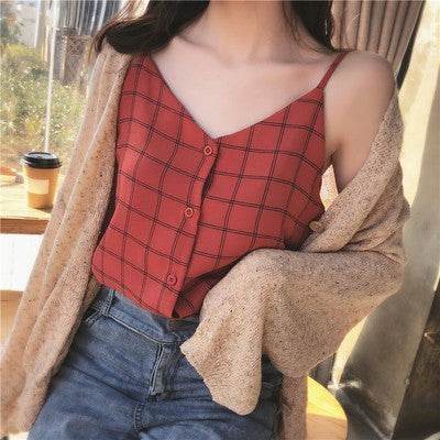 Casual sleeveless button down Chiffon  blouse top for women